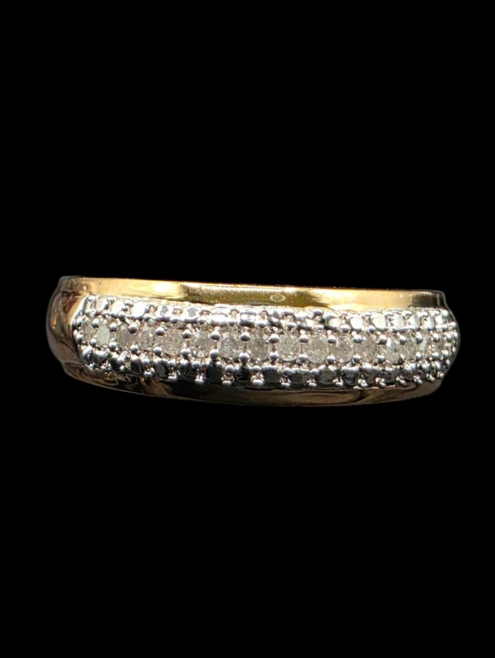 0.085 CTS Natural Diamond Solid 925 Sterling Silver Gold Overlay Pave Band Ring